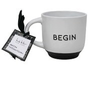 Wholesale - Matte Mug wDebossed "Begin" on Outside wContrast Foot Nicole Miller C/P 36, UPC: 195010112765